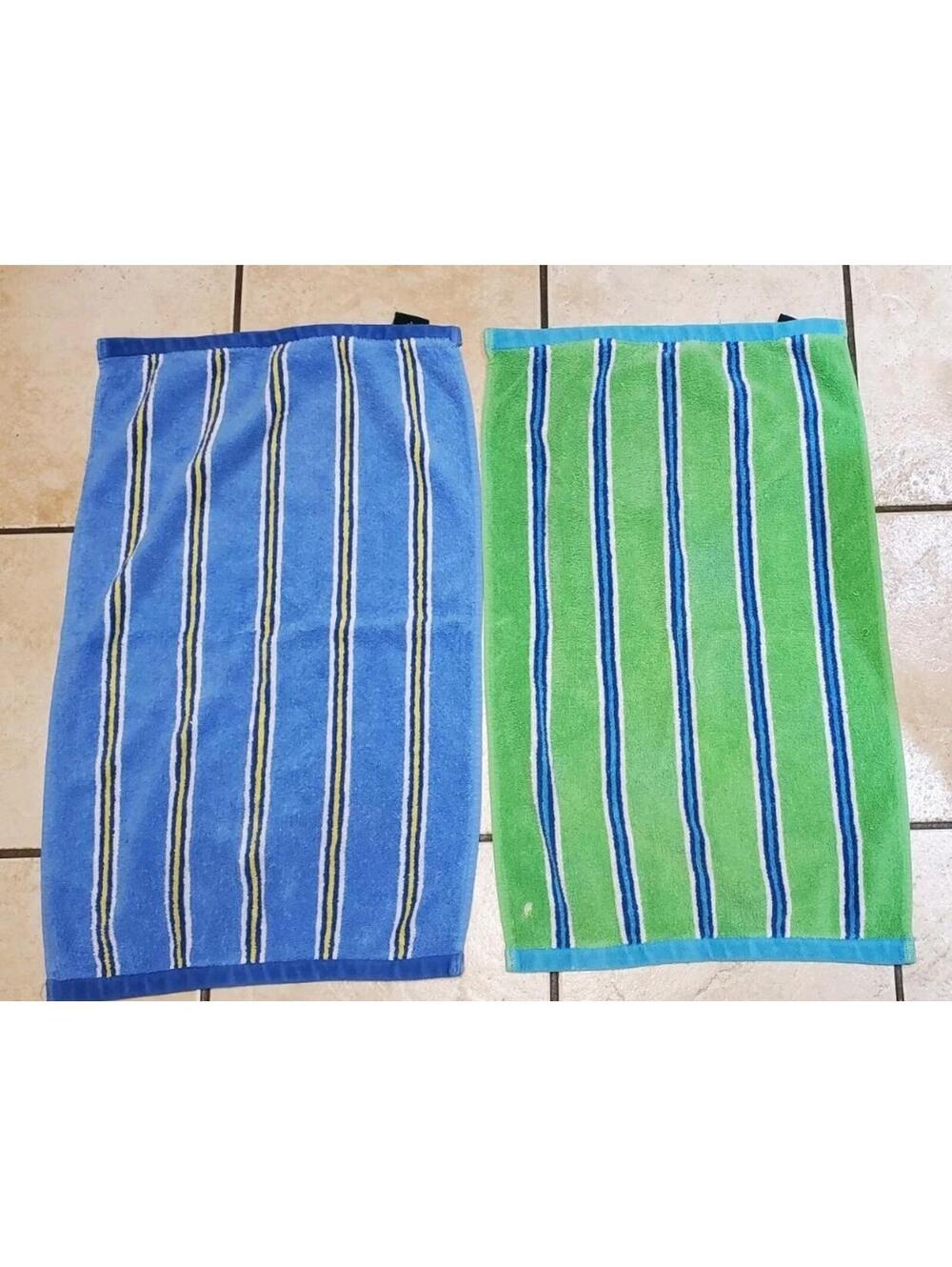 2 Vintage Lauren Ralph Lauren Striped Hand Towels Cotton Blue Green